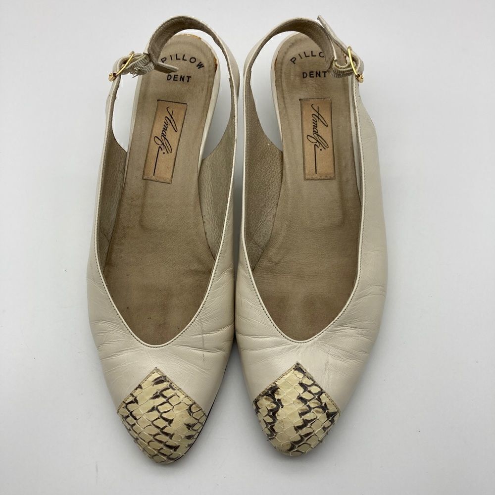 Amalfi Snakeskin Print Beige Leather Sandals Size 9,5B Made in Italy - Picture 2 of 9